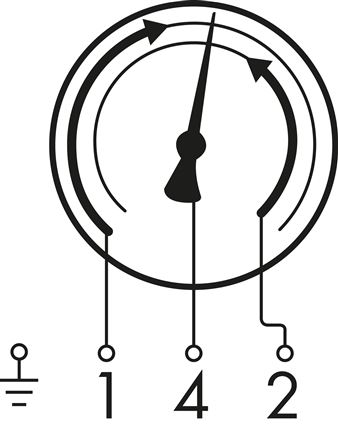 Schaltsymbol: Zweifachkontakt Nr. 21: Der 1. Kontakt öffnet, der 2. Kontakt schließt bei Überschreiten des jeweiligen Sollwertes